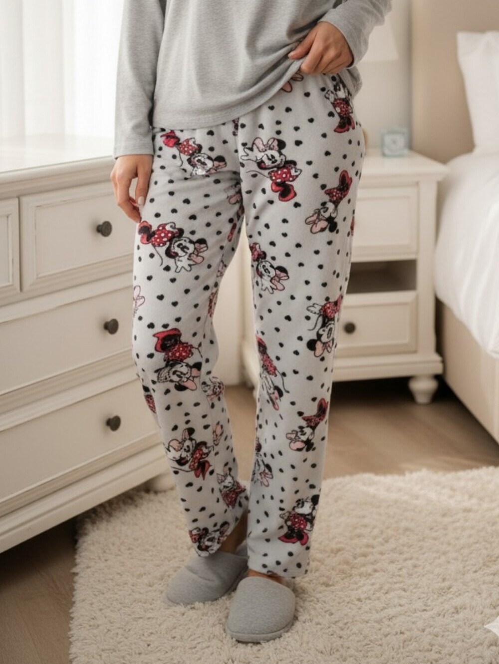 Disney Parks Women's Gray Minnie Mouse Heart Print Lounge Pajama Pants Size XL